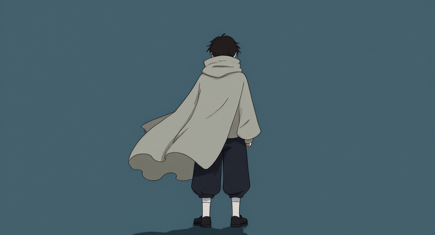 Tanjiro Kamado from Demon Slayer, anime-style illustration on a minimal slate blue backdrop
